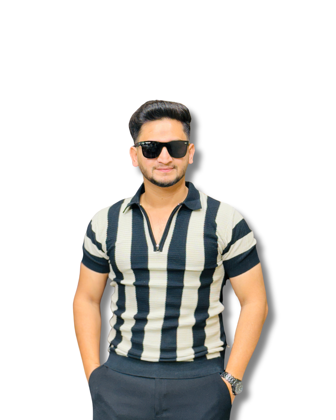 Bold Stripes Zip Polo Tee