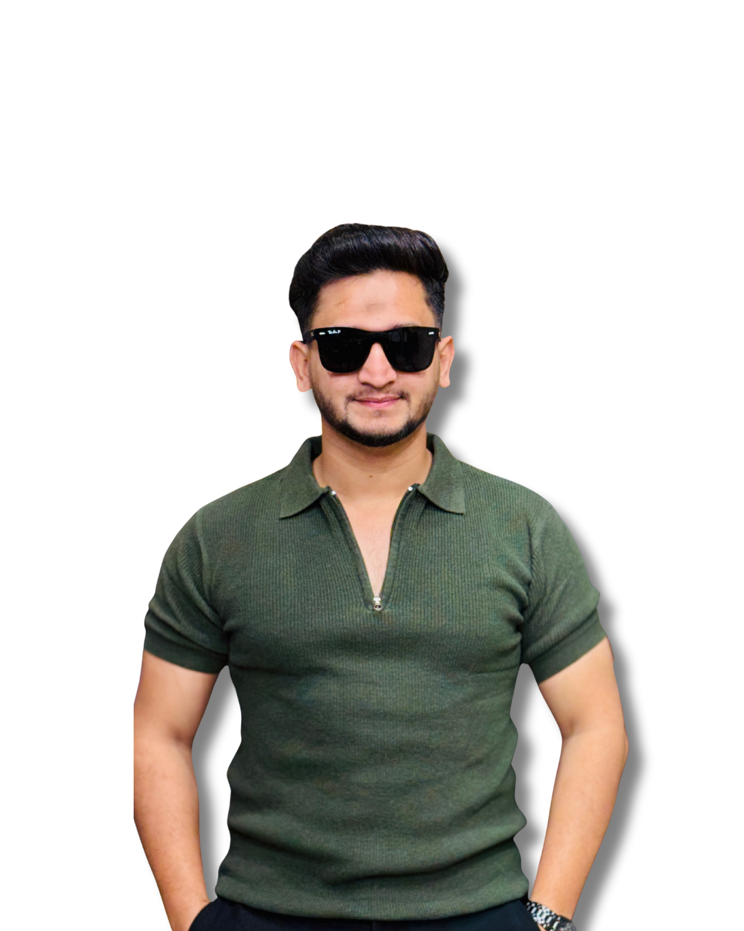 Olive Green Zipper Polo T-Shirt