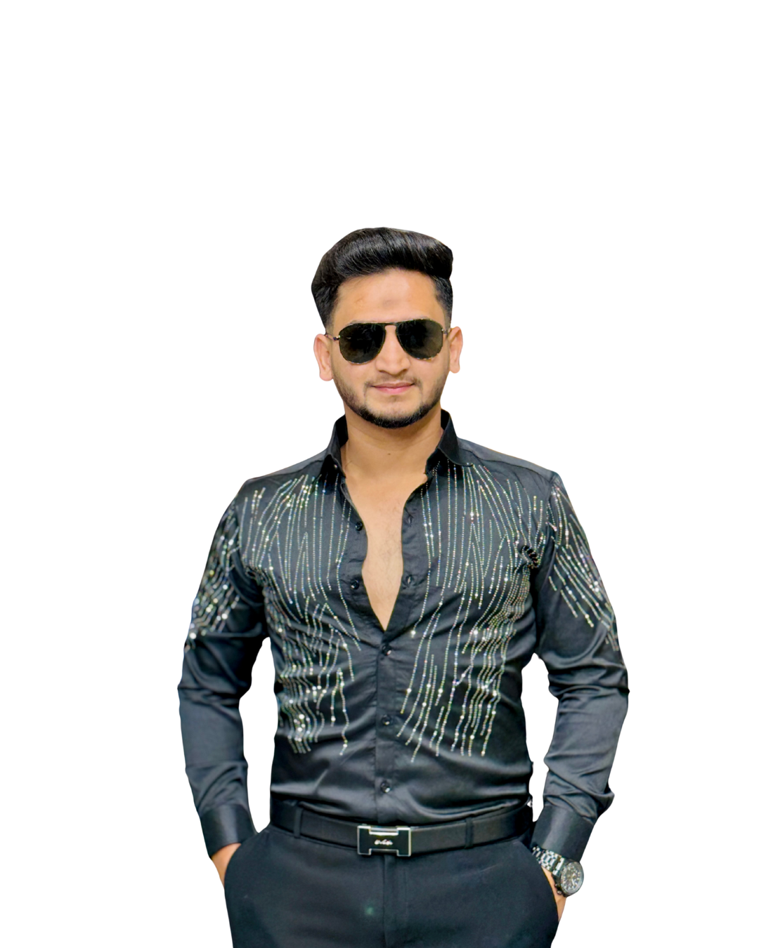 Black Luxe Beaded Party Shirt